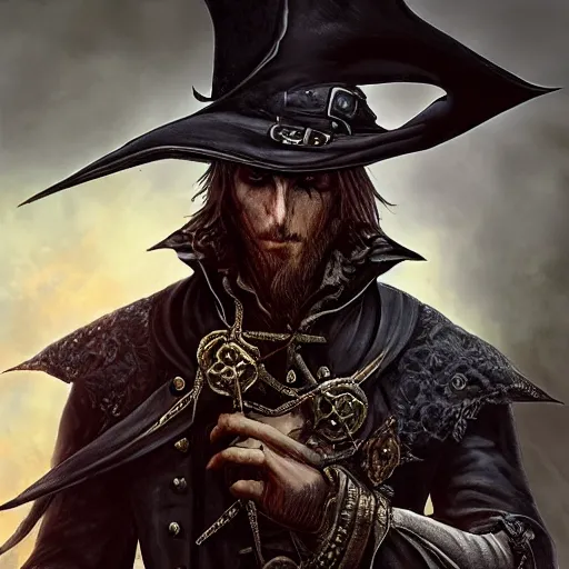 Image similar to Magic the gathering card of Male Victorian Gothic Pirate, hd, intricate, bloodborne, 8k, digital art