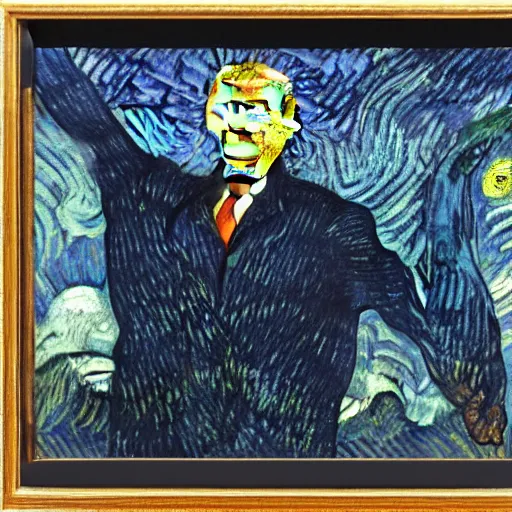 Image similar to Donald Trump standing on Joe Biden, ultra realistic, by Van Gogh, 8k