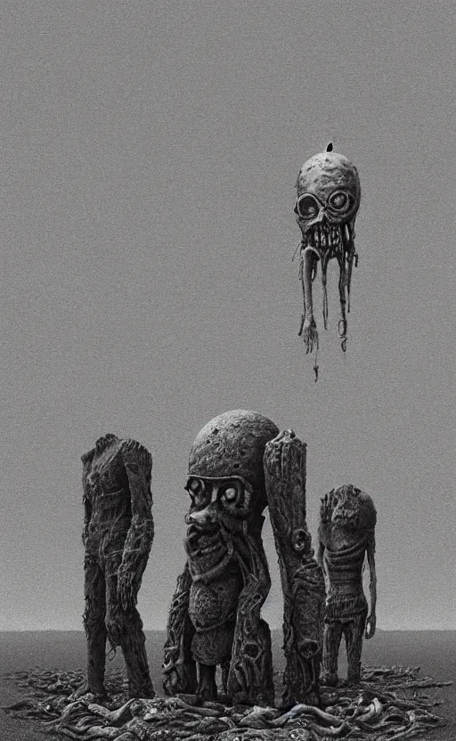 Image similar to spongebob squarepants in style of zdzisław beksinski, standing in wasteland, horror art, creepy, desolate, spongebob, spongebob, spongebob, spongebob