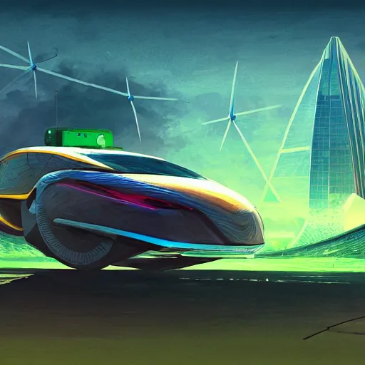 Image similar to solarpunk hovercar, clean energy, green technology, batoidea shape, highway, sunny day, futurism, intricate, engines, glow, highly detailed, peaceful, utopia, bright, digital painting, artstation, concept art, smooth, sharp focus, epic landscape, art by akihiko yoshida and tim mcburnie and anato finnstark