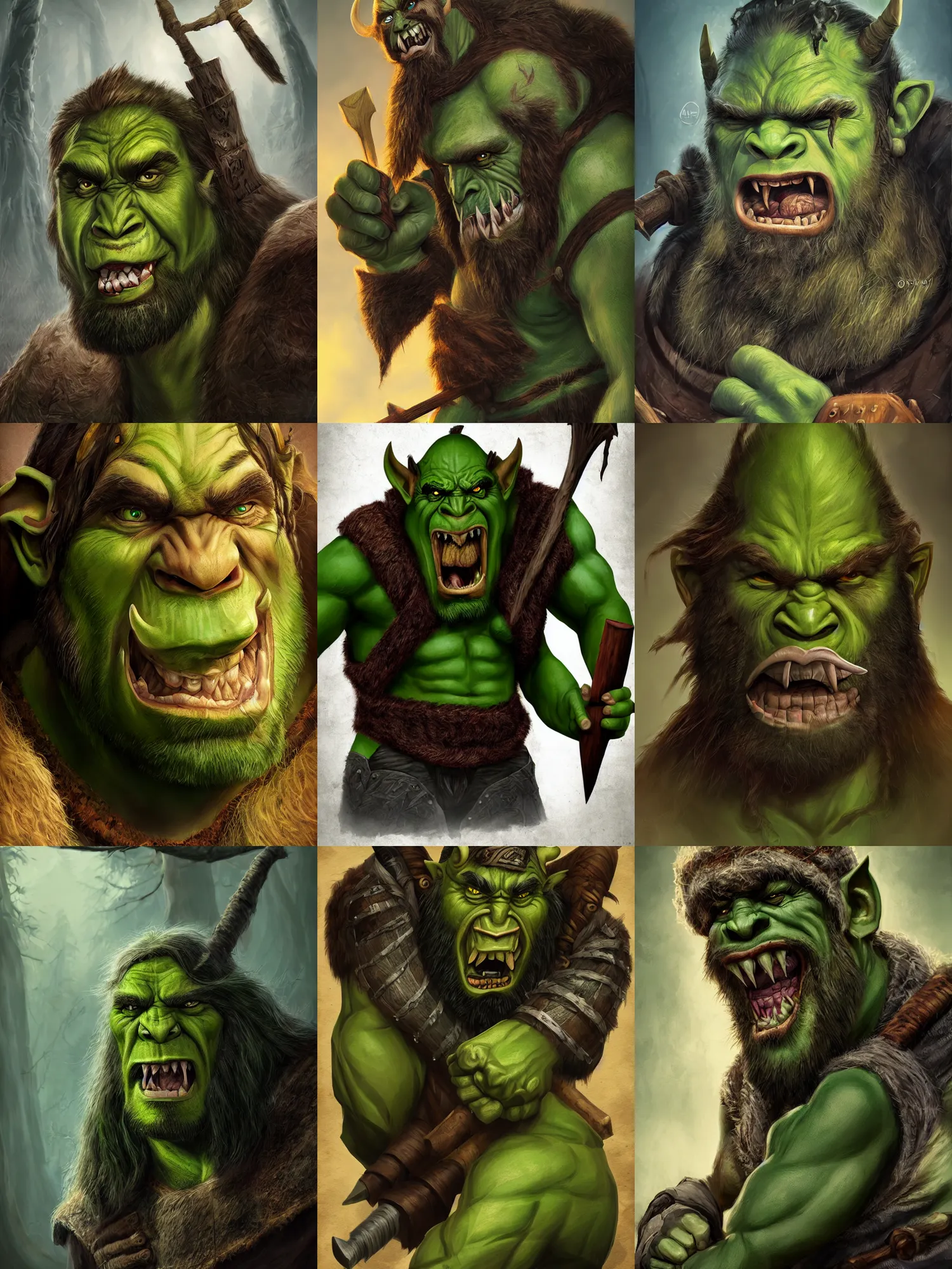 thrall green orc, portrait, lumberjack outfit, axe, | Stable Diffusion ...