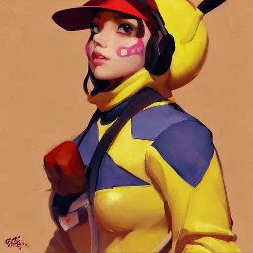 Image similar to greg manchess portrait painting of the pikachu as overwatch character, medium shot, asymmetrical, profile picture, organic painting, sunny day, matte painting, bold shapes, hard edges, street art, trending on artstation, by huang guangjian and gil elvgren and sachin teng