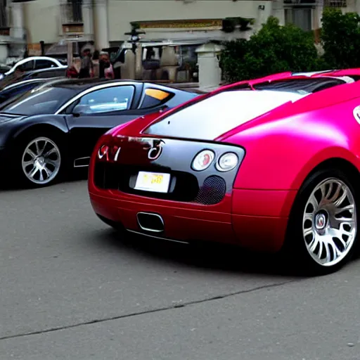 Image similar to a low resolution photo with bad lighting of a bugatti veyron in a party, late 2 0 0 0 s