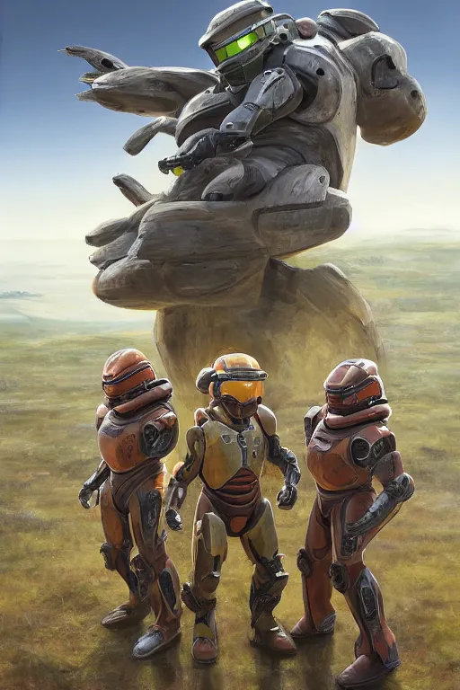 Image similar to dugtrio pokemon playing as master chief, oil on canvas, intricate, 8 k highly professionally detailed, hdr, cgsociety