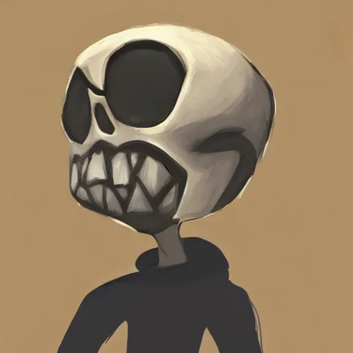 Image similar to cartoon character boy with skull mask, inspired by little nightmares, limbo, concept art