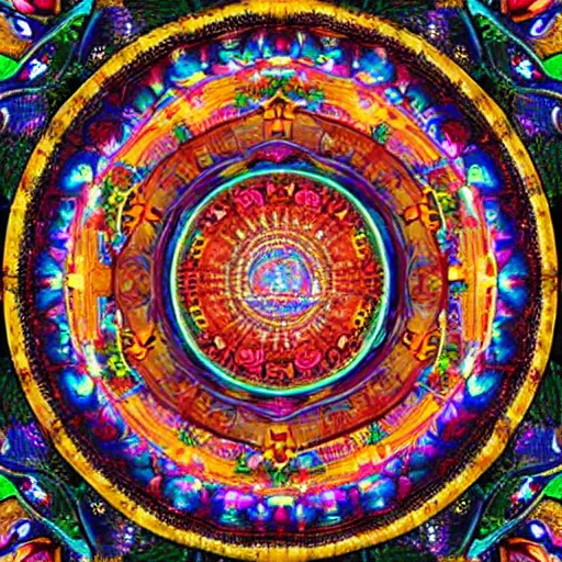 Image similar to A beautiful Buddhist Mandala, hyper-detailed, rainbow color scheme :: Mystical, astral, concept art - cinematic realism