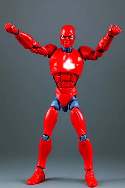 Image similar to product photo of kenner action figure, 5 points of articulation, sci fi, superhero, perfect human proportions, t - pose, studio lighting