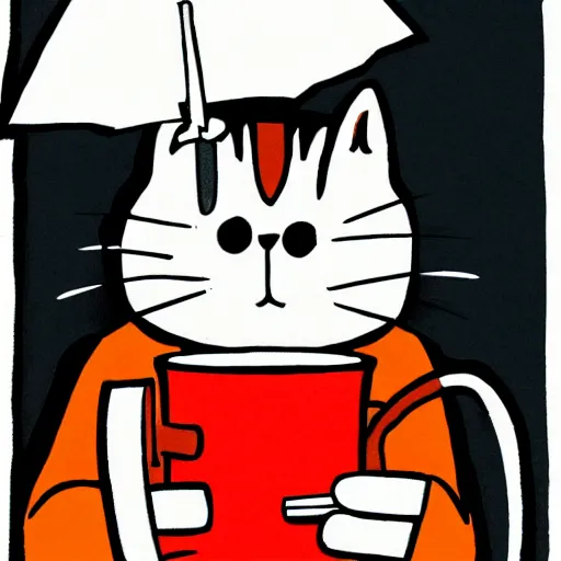 Prompt: A cat sipping coffee, cartoon in the style of Nickelodeon
