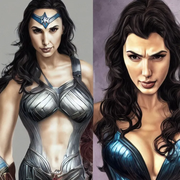 Prompt: picture of bimbofication of gal gadot, trending on deviantart, highly detailed, 4 kuhd