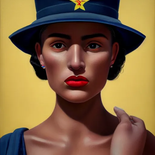 Image similar to A Hearts of Iron IV portrait of a Cuban young woman with high cheekbones. Good bone structure. Dressed in 1940s style. Highly detailed, fine Art, high detail, great lighting, 8k resolution, masterpiece, concept art, illustration, clear eyes, painting oil on canvas, octane render, HDR, trending on artstation, 4k, 8k, HD