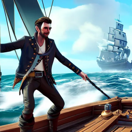 Prompt: david Tennant in the Sea of thieves, 85mm photography, ultra detailed, sharp focus, art by artgerm, 8k, game screenshot, hyperrealistic