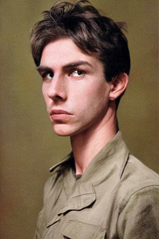 Image similar to Portrait of a Brown hair young male with an anguished face. Round green eyes, set handsomely within their sockets, watch delightfully over the country they\'ve defended for so long. A gunshot left a mark stretching from the bottom of the left cheekbone, first running towards his fairly big lips and ending under his left eye leaving a painful burden of his reckless luck. A true pioneer among goblins. He stands seductively among others, despite his light frame painted by Wayne Barlowe, Greg Rutkowski, zdislav beksinski, Francis Bacon, trending on artstation, artstationHD, artstationHQ, 4k, 8k
