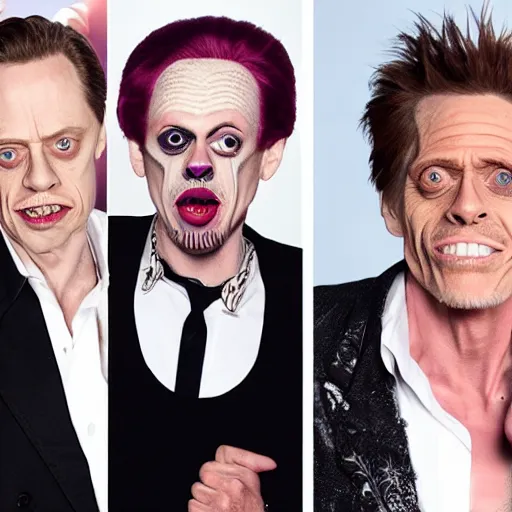 Prompt: steve buscemi and willem dafoe as drag queens in reality tv