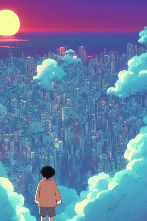 Image similar to the end of the world, 4 k digital paint by studio ghibli hayao miyazaki. vivid colours, vaporwave lighting style, very sharp and detailed. trending on artstation and behance.