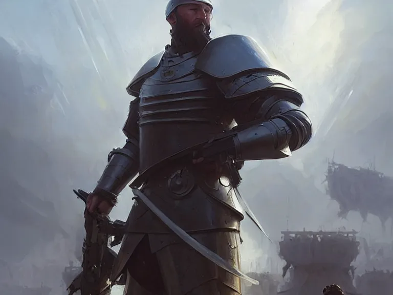 Image similar to ancient slavic knights as futuristic military specops!!!, plasma blades!!!, sci - fi!!, hyperrealistic, highly detailed, cinematic, volumetric sunlight, beautiful, cgssociety, artstation, 8 k, oil painting by greg rutkowski, by artgerm, by wlop