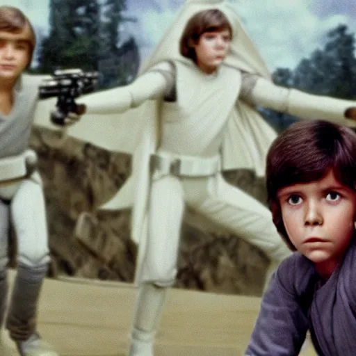 Prompt: a film still of young pre - teen able in star wars 1 9 7 7, realistic, photorealistic