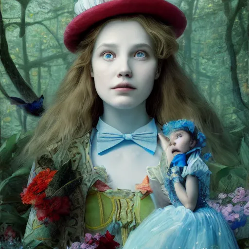 Prompt: Alice in wonderland, masterpiece by Edgar Maxence and Ross Tran and Michael Whelan, gustav dore, 8k, octane render