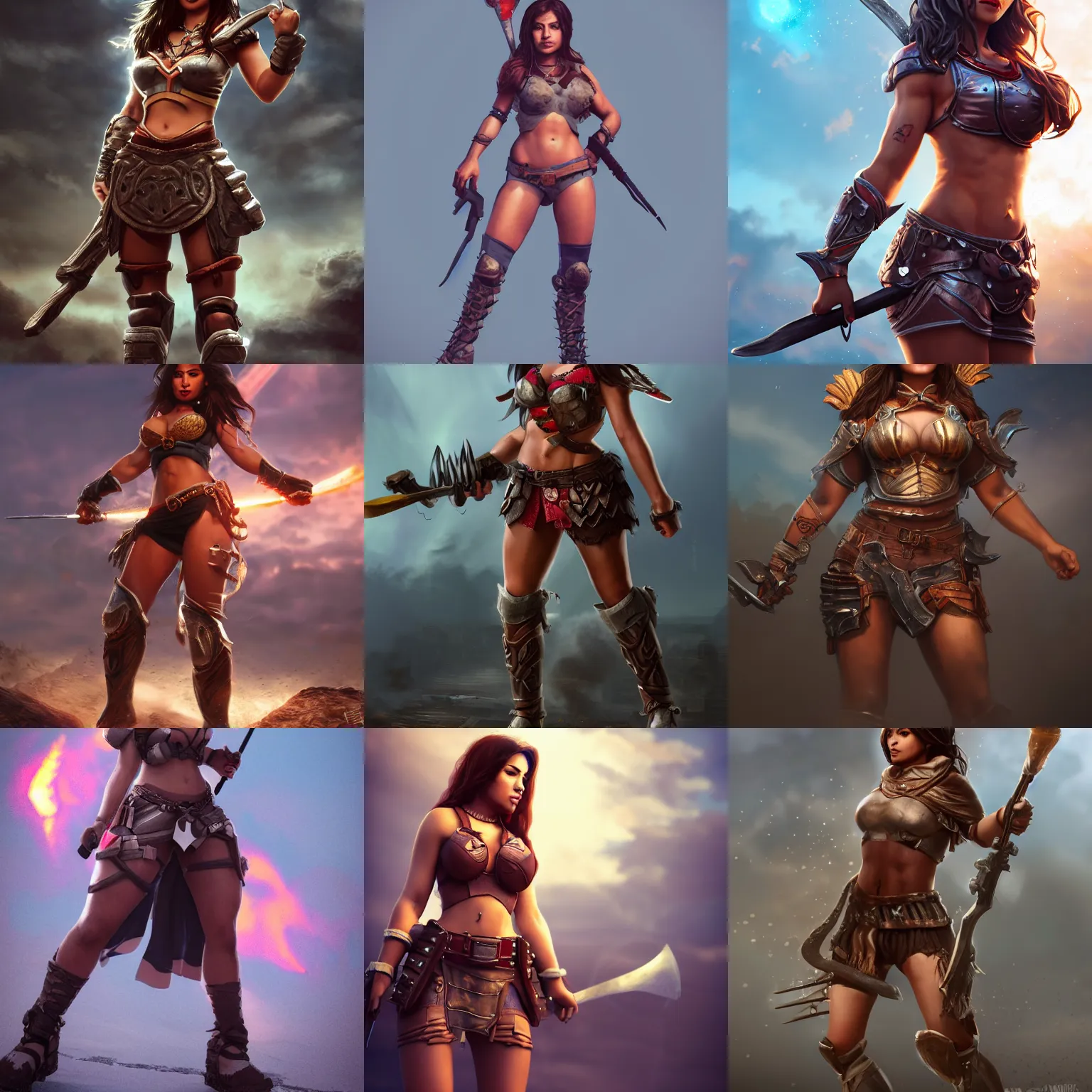 Prompt: a cute latina warrior, full body shot, HDR photography, highly detailed, volumetric light, sharp focus, Behance, Dribbble, CGSociety, ArtStation, Tumblr, Pinterest, Drawcrowd, Pixiv, Devianart