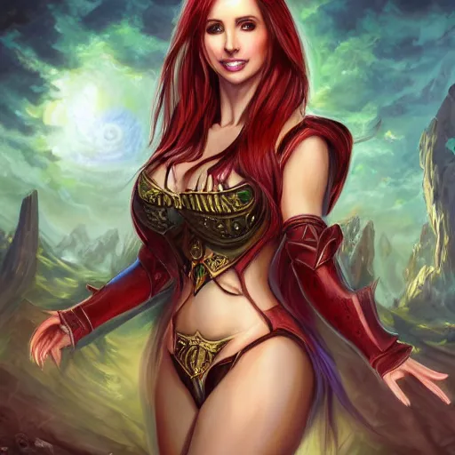 Prompt: Kaitlyn Michelle Siragusa, better known as Amouranth, full body portrait, Fantasy Magic the Gathering Card Artwork, Dungeons and Dragons, World of Warcraft, by Kevin Kev Walker, by Greg Staples, by Christopher Moeller, by Ron Spencer, by Daarken, by Carl Critchlow