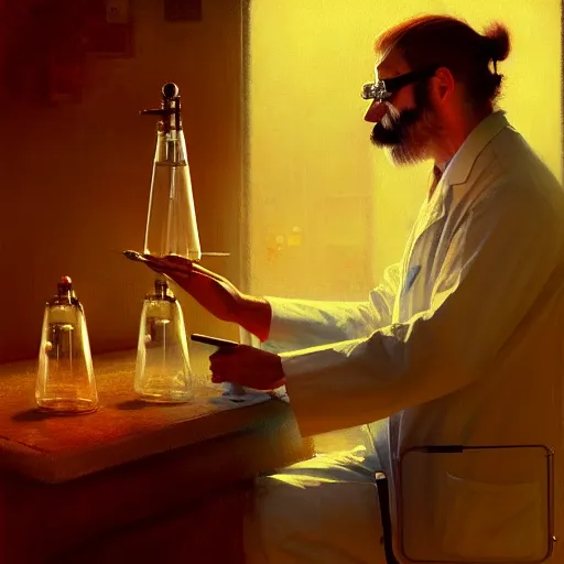 Image similar to portrait of a proud old capybara doctor working in a chemical lab, artwork by gaston bussiere, craig mullins, trending on artstation, capybara dressed as a scientist