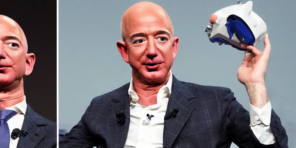 Prompt: ' jeff bezos holding his own head