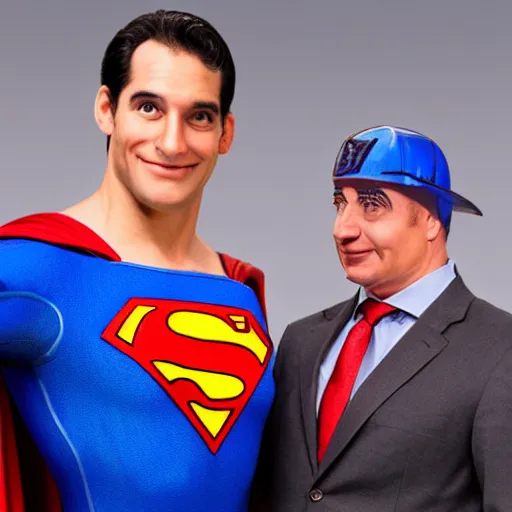 Prompt: photo of superman with the face of benjamin netanyahu, benjamin netanyahu as superman, bibi netanyahu dressed as superman, professional photography, studio lighting