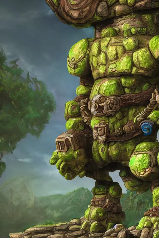 Image similar to zelda fantasy art giant golem troll wood rock greeble gemstone, global illumination ray tracing hdr fanart arstation by sung choi and eric pfeiffer and gabriel garza and casper konefal