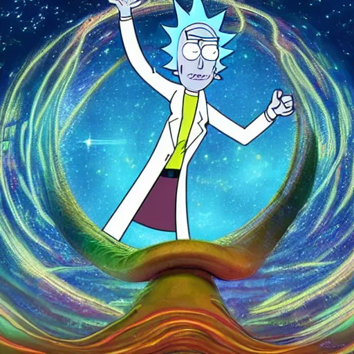 Image similar to Daniel the prophet dreaming of divine magical reflections of knowledge encoded in time and space ultra high quality surrealism style of Rick and Morty