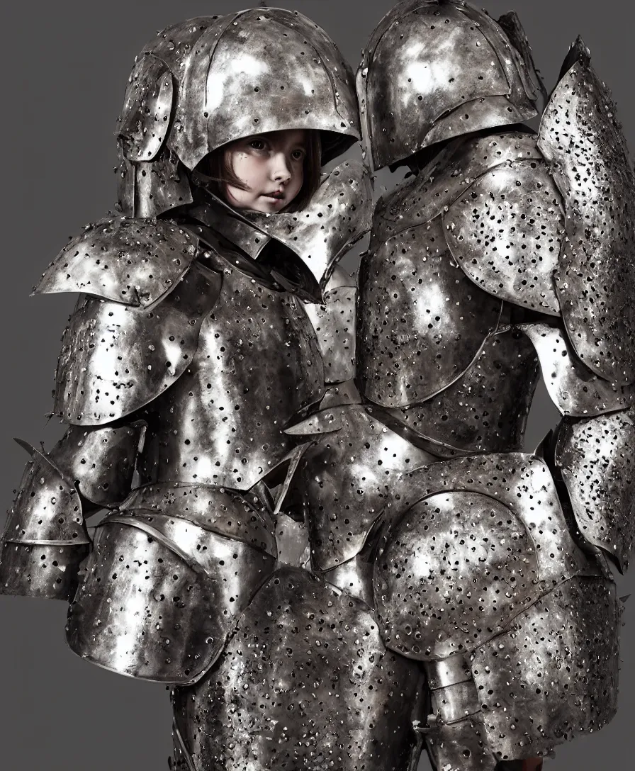 Prompt: portrait of a beautiful young girl wearing an alexander mcqueen armor made of iron steel armour , artistic illustration realistic photo