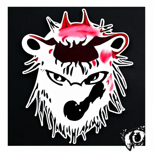 Image similar to die cut sticker, princess mononoke mask, splatter paint