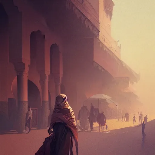 Image similar to sandstorm in marrakech, highly detailed, digital painting, artstation, concept art, sharp focus, illustration, art by greg rutkowski and alphonse mucha