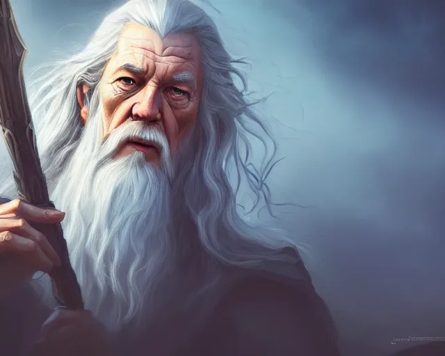 Image similar to photography of gandalf, deep focus, d & d, fantasy, intricate, elegant, highly detailed, digital painting, artstation, concept art, matte, sharp focus, illustration, hearthstone,