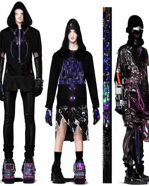 Prompt: a leaked screenshot of Balenciaga's cyberpunk wizard collection