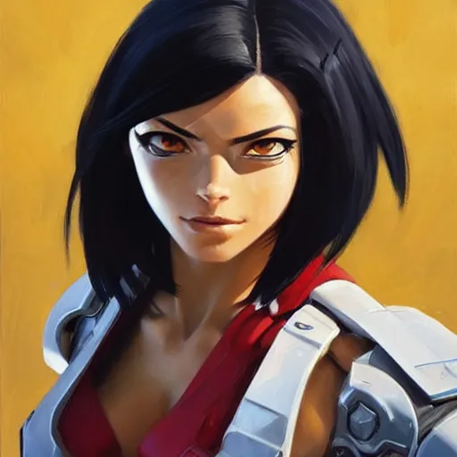 Image similar to greg manchess portrait painting of battle angel alita as overwatch character, totally whack, medium shot, asymmetrical, profile picture, organic painting, sunny day, matte painting, bold shapes, hard edges, street art, trending on artstation, by huang guangjian and gil elvgren and sachin teng