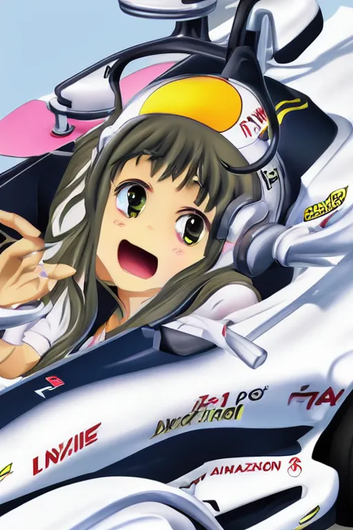 Prompt: nazrin driving a f 1 car, anime