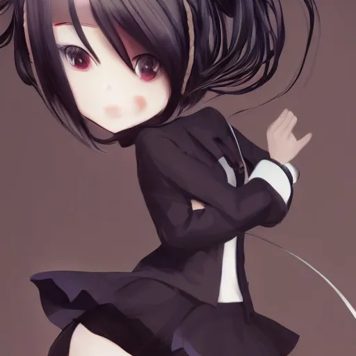 Image similar to luxury advertisement, astonishing portrait of a very beautiful anime schoolgirl with black bob hair in style of cytus and deemo, full perfect face, she is dancing, set in Half-life. Realistic, highly detailed background, artstation, 120 degree view, drawn by Sasoura, Satchely and Akihiko Yoshida, no distortion