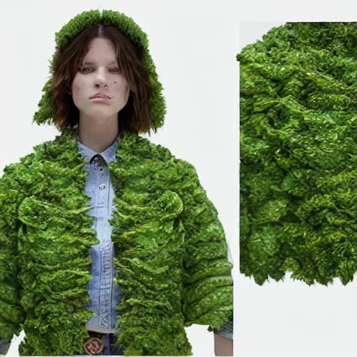 Image similar to jacket made out of cabbage, photorealistic, studio, detailed