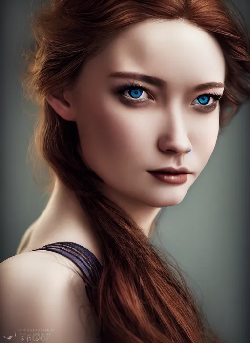 Image similar to a gorgeous scottish female photo, professionally retouched, soft lighting, realistic, smooth face, full body shot, torso, dress, perfect eyes, sharp focus on eyes, 8 k, high definition, insanely detailed, intricate, elegant, artgerm and jason chan and mark litvokin