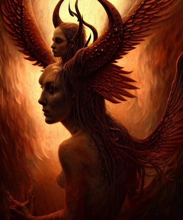 Image similar to epic professional digital art of angels and demons, horrific yet beautiful vibe, evocative, atmospheric lighting, painted, intricate, highly detailed, by leesha hannigan, wayne haag, reyna rochin, ignacio fernandez rios, mark ryden, iris van herpen, artstation, cgsociety, stunning, gorgeous, sharp focus, cinematic, masterpiece