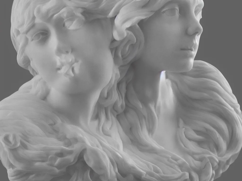 Prompt: a marble bust of actress Elizabeth Olsen, made of Carrara marble, in white marble, detailed, intricate, CGI, cgsociety, trending on artstation, photograph, single subject, by Gian Lorenzo Bernini