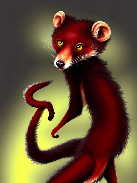 Prompt: furry - male - red - black - weasel - chaos theorist - fursona, uhd, photorealistic, trending on weasyl