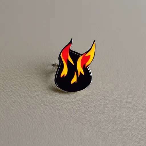 Prompt: a retro minimalistic diamond enamel pin of a retro minimalistic flame fire warning label, smooth curves