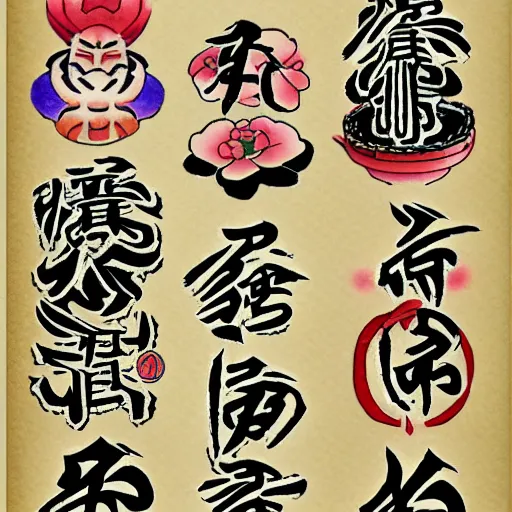 Prompt: Traditional Japanese Tattoo Reference Sheet