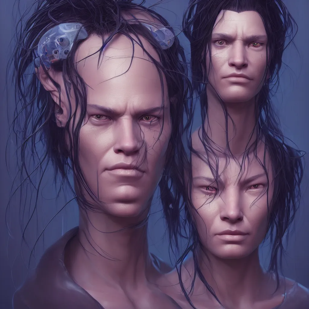 Image similar to 2 0 7 7 prototype face avatar portrait with ribbed face by rutkowsky and charles vess and james jean and erik jones and rhads, inspired by ghost in the shell, 3 d octane render, beautiful fine face features, intricate high details, sharp, ultradetailed, artistic photography