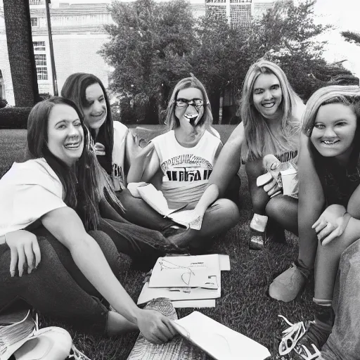 Image similar to photorealism, Ernest Hemingway rushing Sororities at the University of Alabama, social media, instagram, photographic.