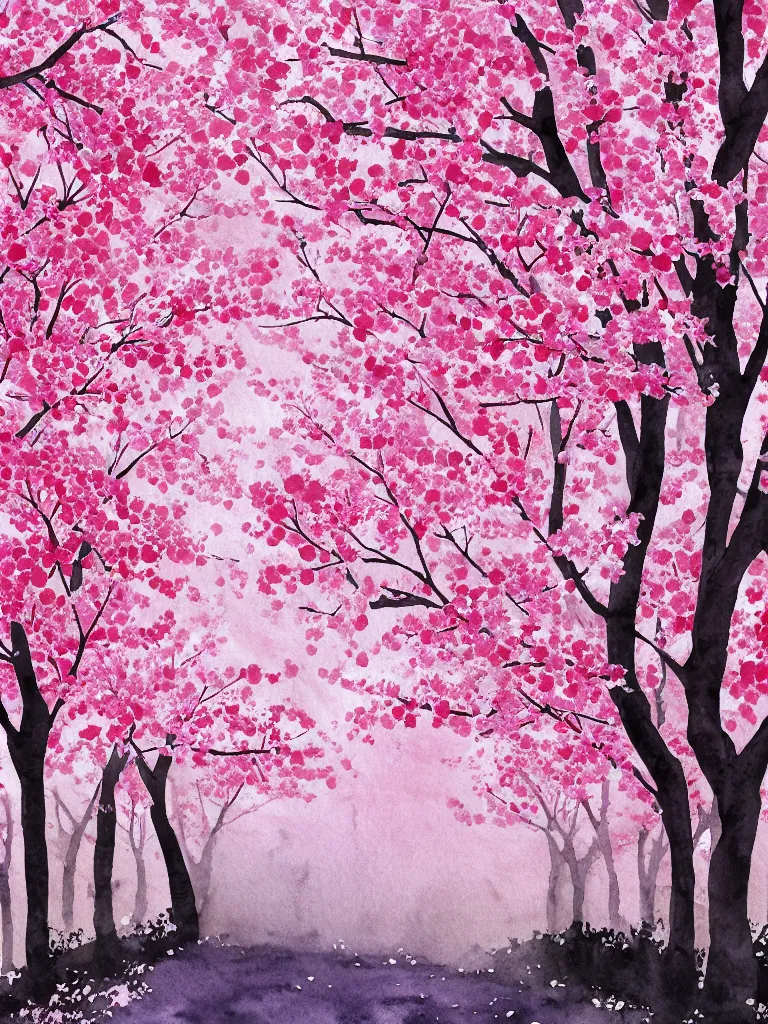 Prompt: sakura trees wallpaper, watercolor