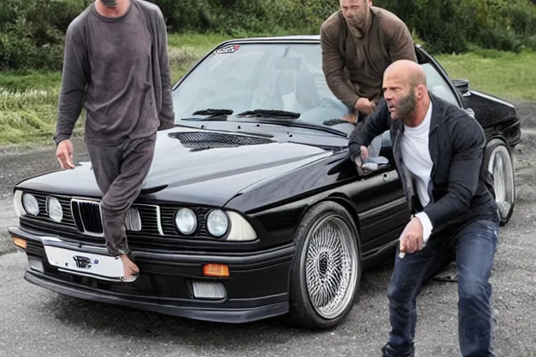 Image similar to Angry Jason Statham picks up BMW e30