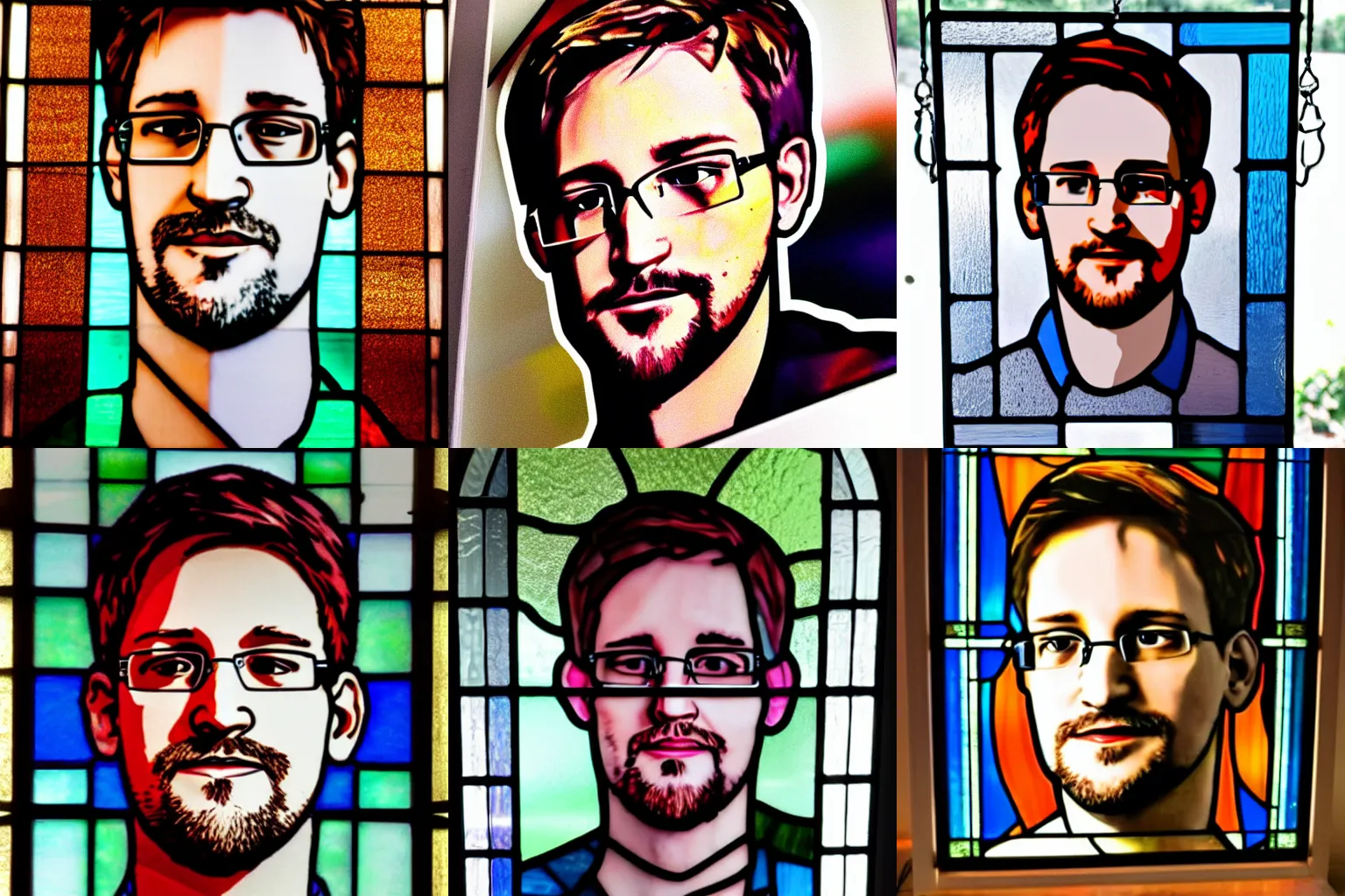 Prompt: stained glass edward snowden portrait