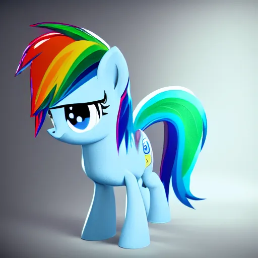 Prompt: Rainbow Dash photorealistic, realistic, 3D render, Octane Render, Unreal Engine