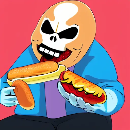 Image similar to Sans Undertale Eating A Hotdog, digital art, 4K